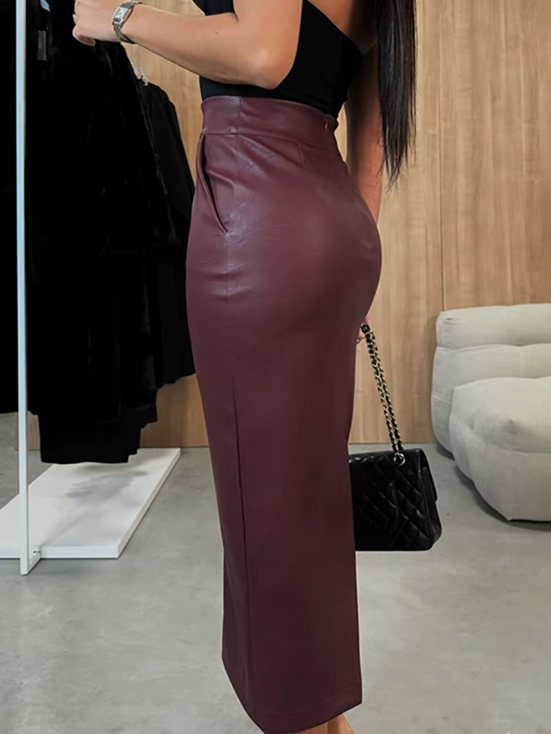 Leather Patchwork High Waist Maxi Skirt