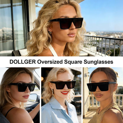Square Oversized Sunglasses for Women Men Fashion Flat Top Big Black Frame Shades