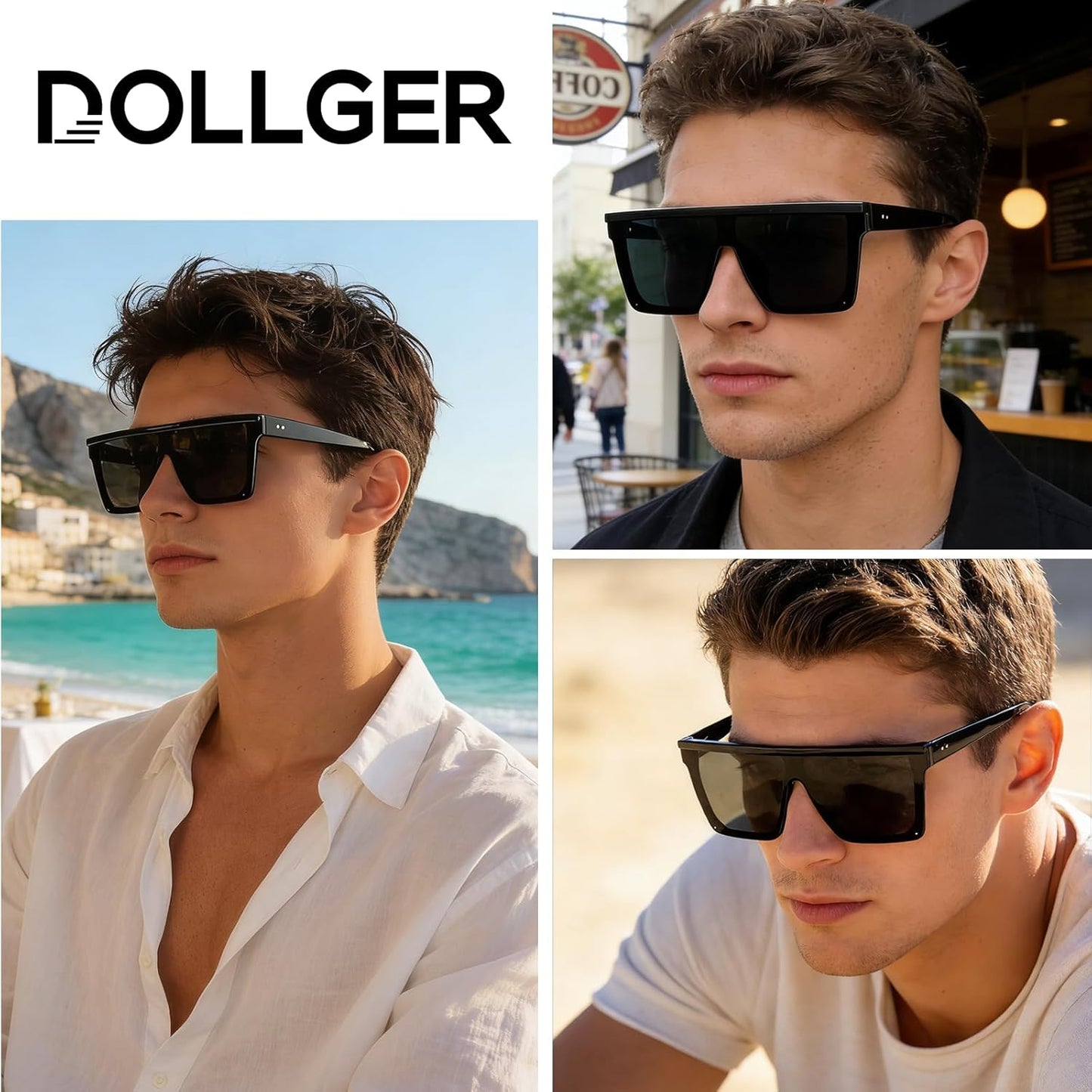 Square Oversized Sunglasses for Women Men Fashion Flat Top Big Black Frame Shades