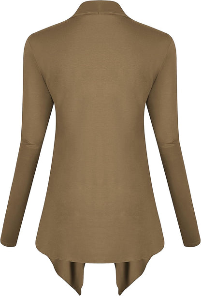 Women'S Drape Front Open Cardigan Long Sleeve Irregular Hem